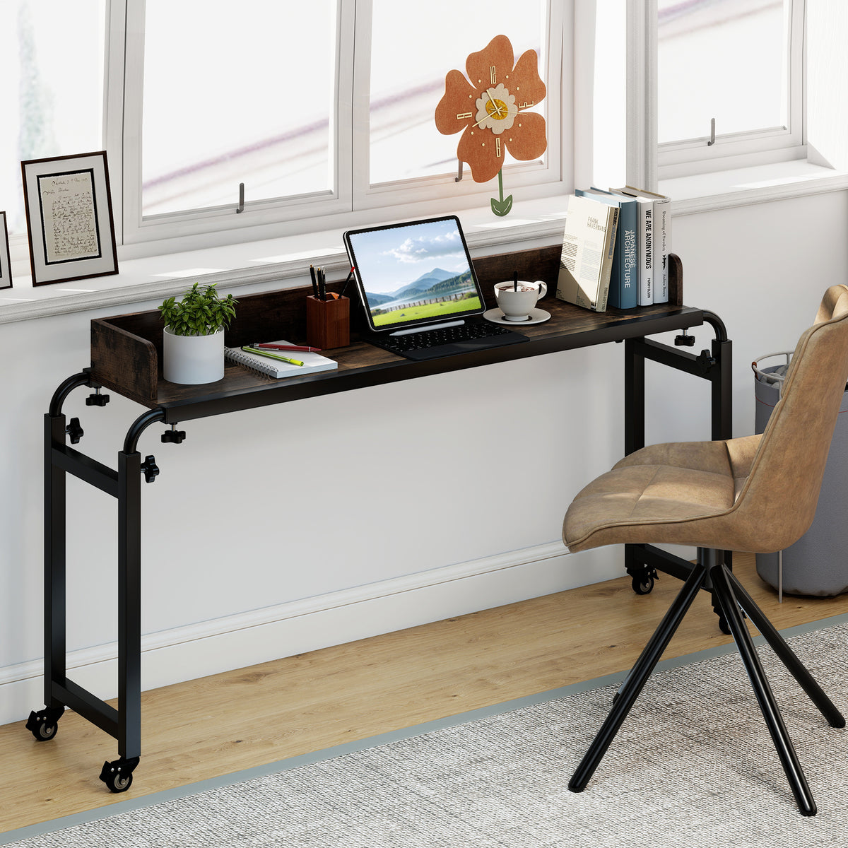 Overbed Desk With Wheels, Queen Size, Adjustable Height, Brown Bedroom at Gallery Canada