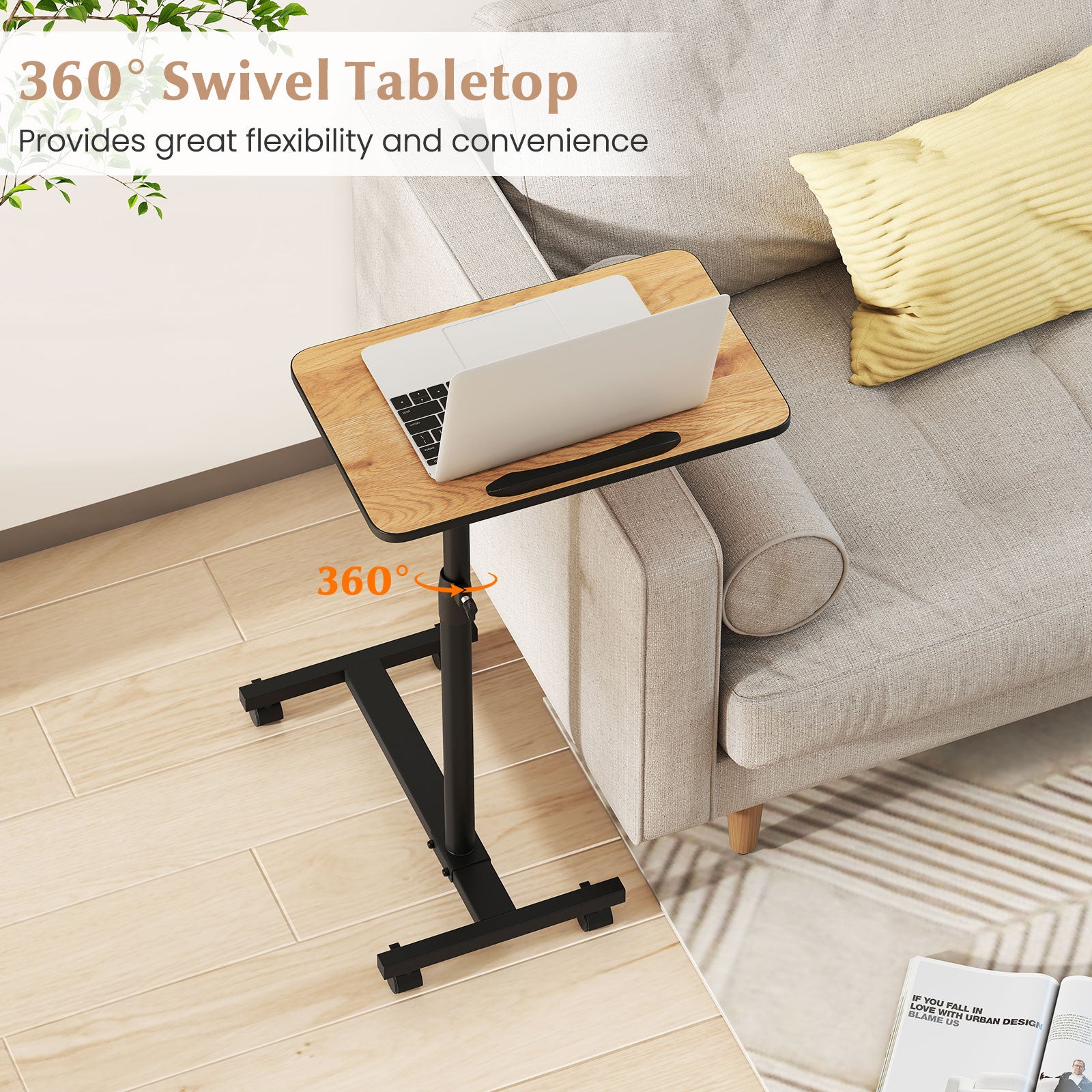 Overbed Rolling Food Tray Table, Natural End & Side Tables at Gallery Canada