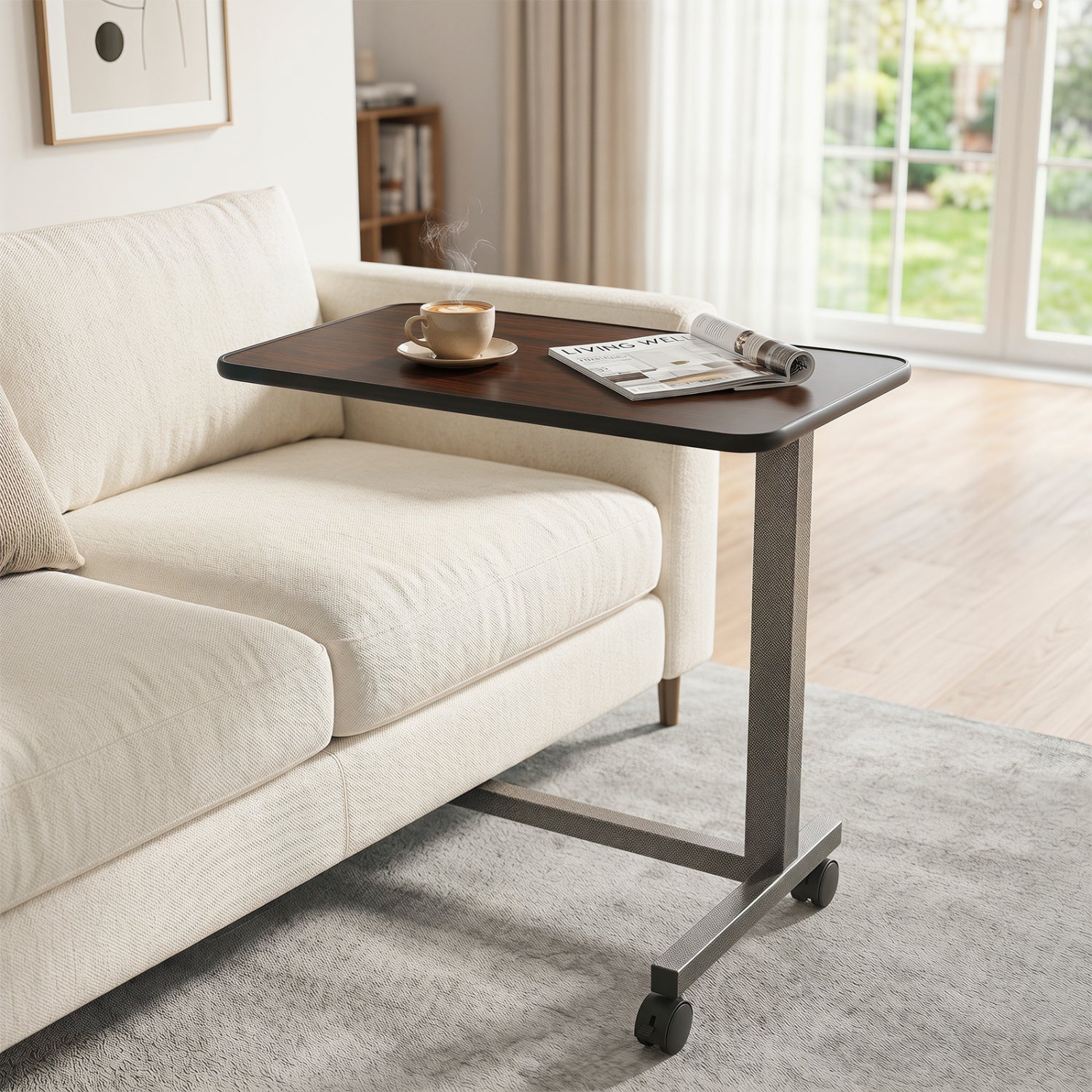 Overbed Table with Locking Wheels, H-Shaped Base, Walnut Laptop Tables & Printer Stands at Gallery Canada