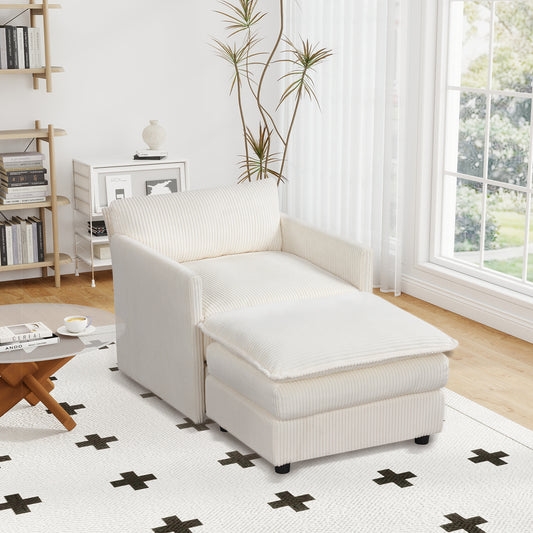 Oversized Accent Chair With Ottoman, Soft Corduroy Cushions, Beige Accent Chairs Beige at Gallery Canada