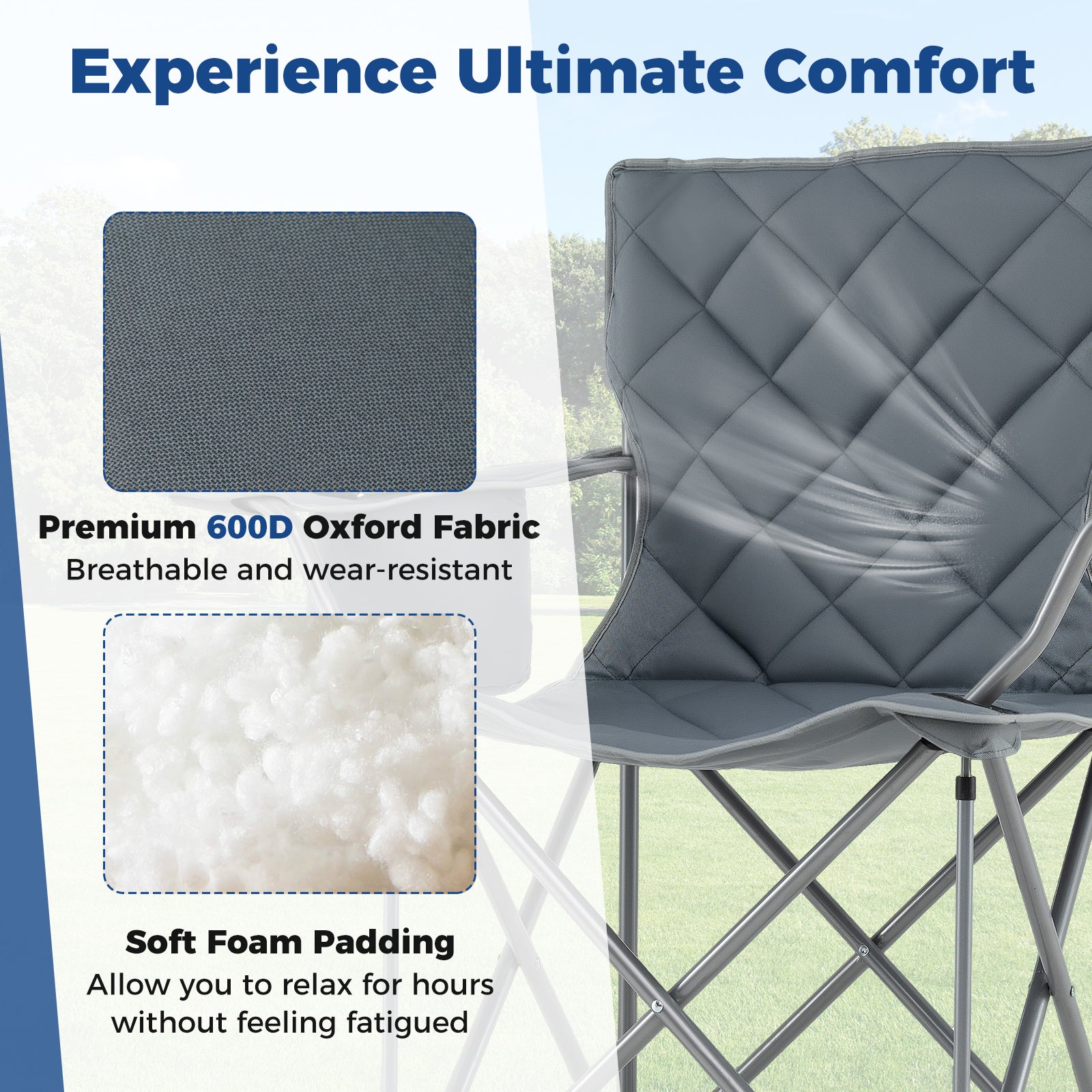 Oversized Camping Chair, Folding With Cooler Pouch, Cup Holder, Gray Camping Furniture at Gallery Canada