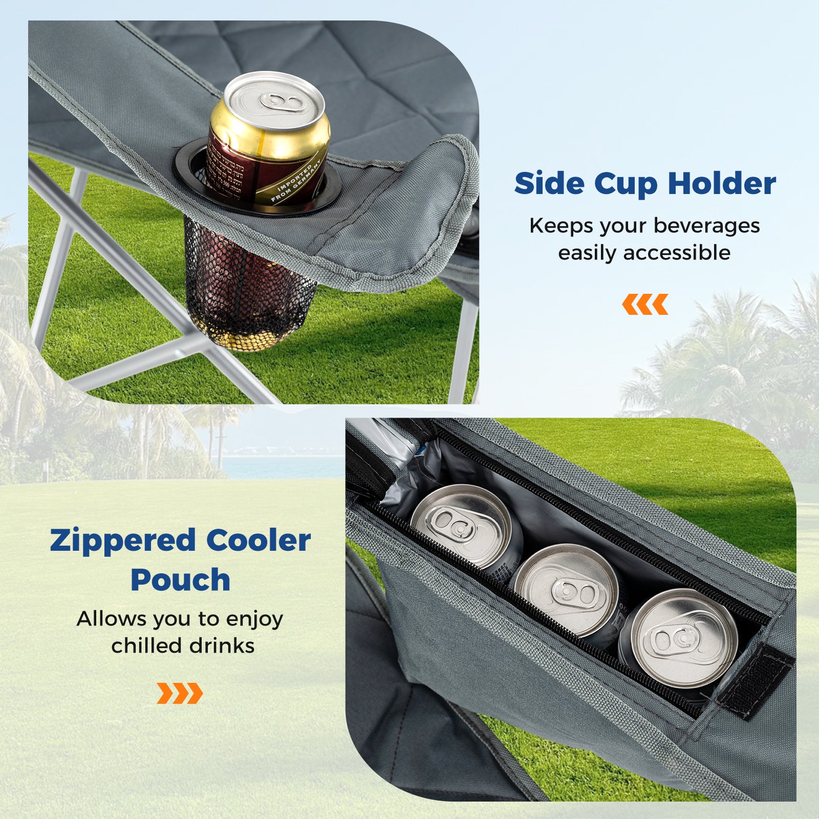 Oversized Camping Chair, Folding With Cooler Pouch, Cup Holder, Gray Camping Furniture at Gallery Canada