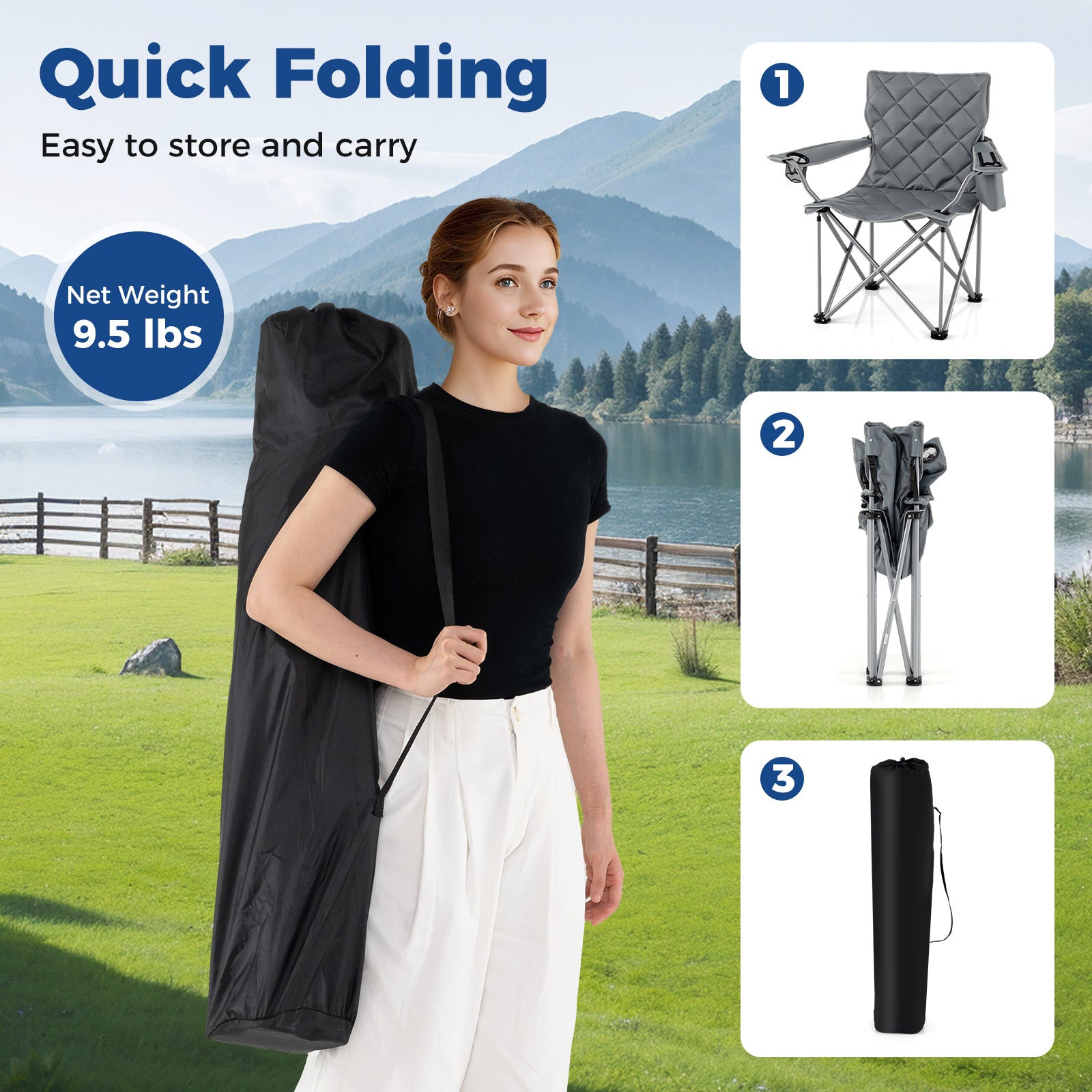 Oversized Camping Chair, Folding With Cooler Pouch, Cup Holder, Gray Camping Furniture at Gallery Canada