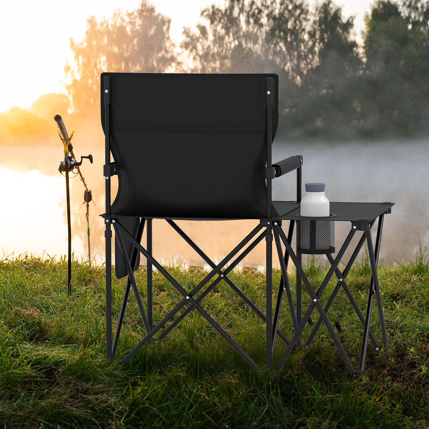 Oversized Camping Chair with Side Table and 2 Storage Pockets, Black Camping Furniture at Gallery Canada