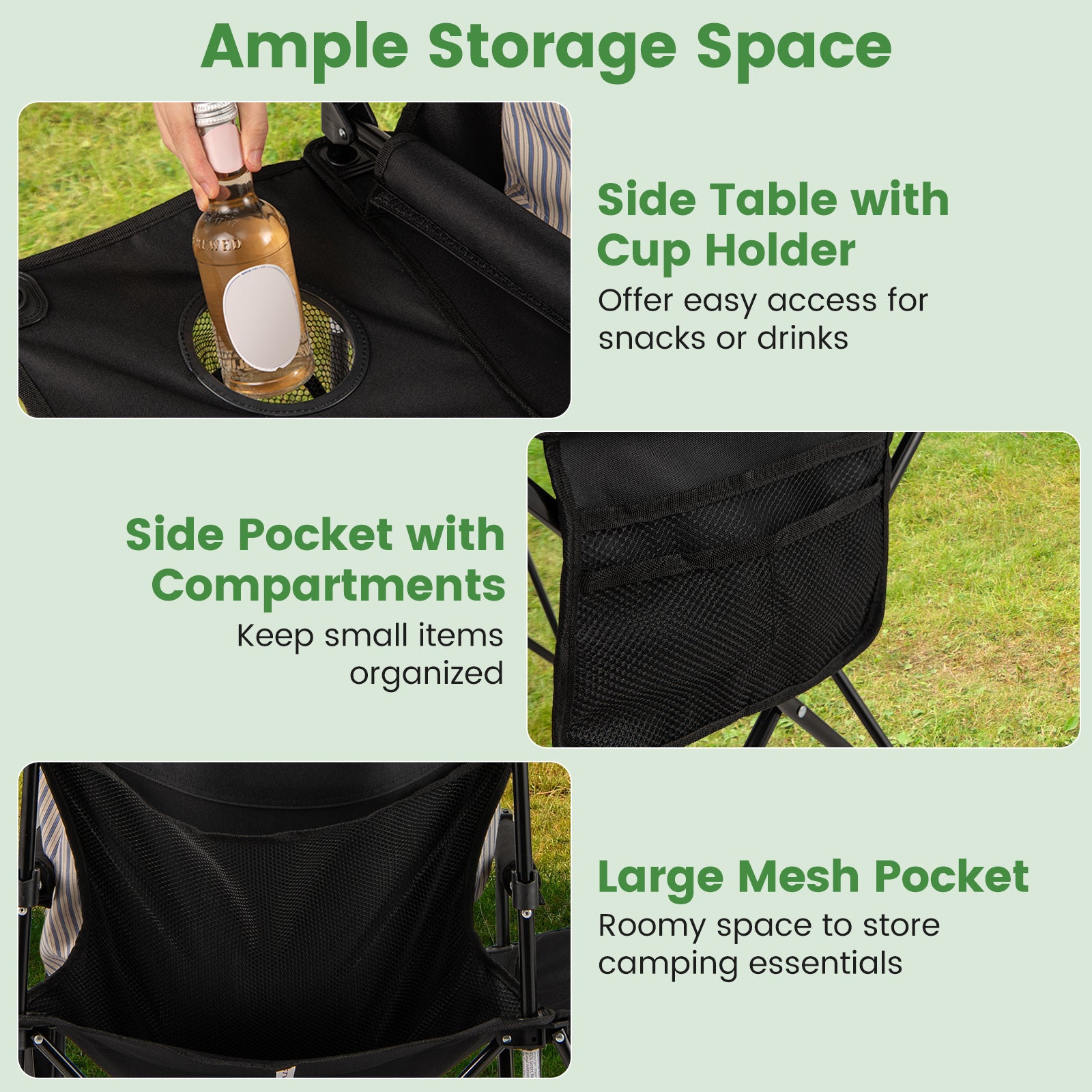 Oversized Camping Chair with Side Table and 2 Storage Pockets, Black Camping Furniture at Gallery Canada