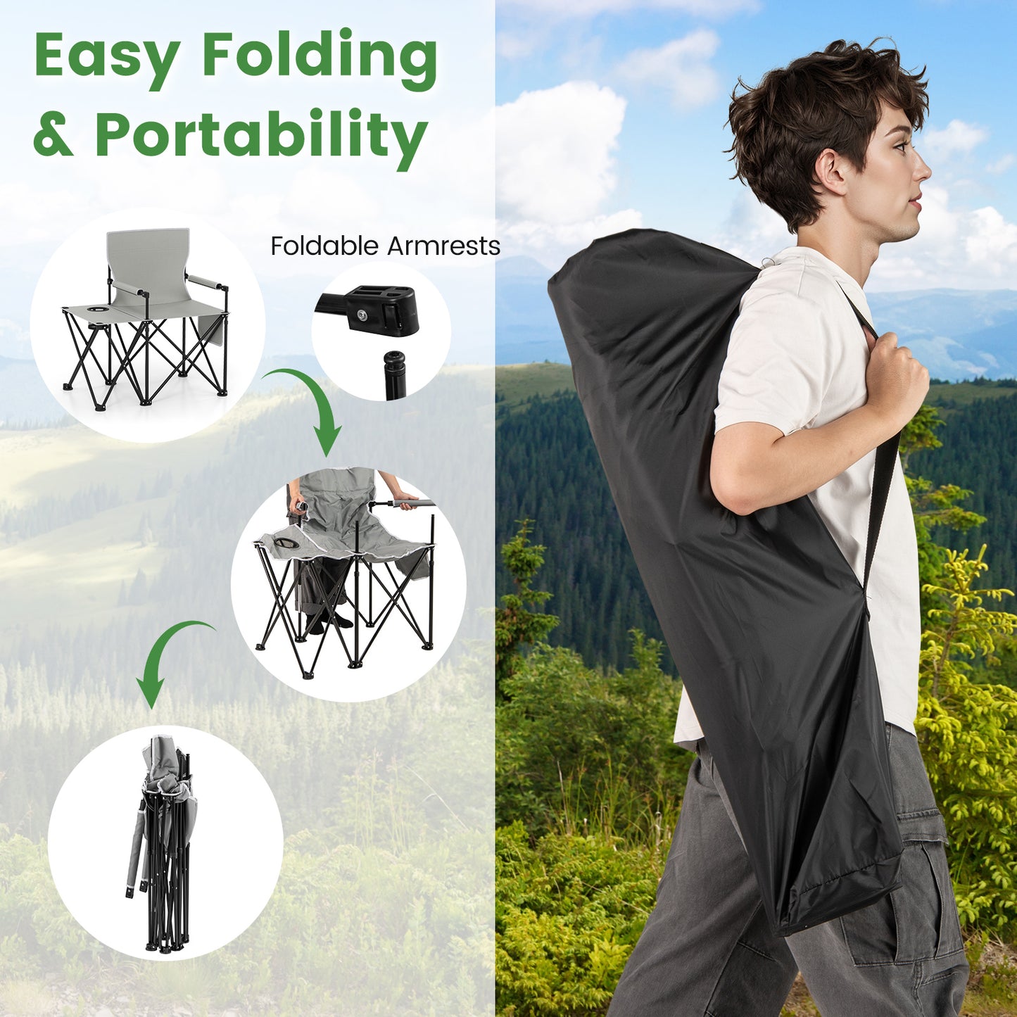 Oversized Camping Chair with Side Table and 2 Storage Pockets, Gray Camping Furniture at Gallery Canada