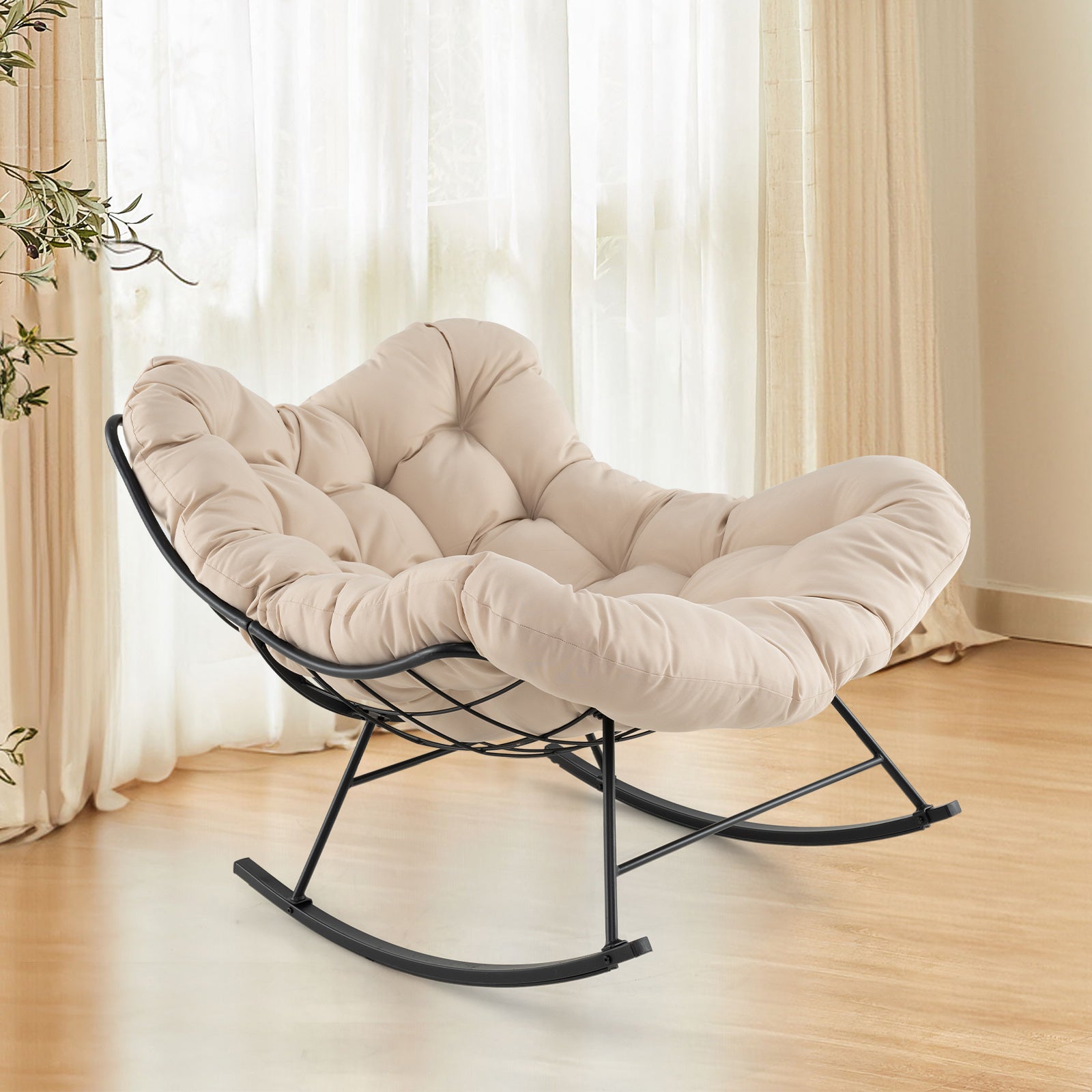Oversized Egg Papasan Chair, Padded Cushion, Beige Patio Rocking Chairs & Gliders at Gallery Canada