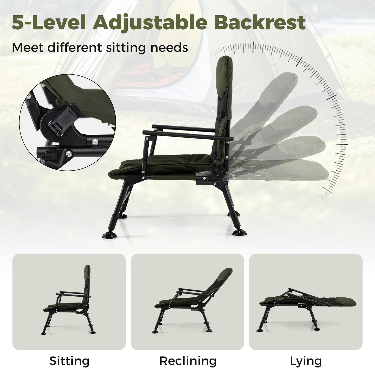 Oversized Foldable Fishing Chair for Adults with Armrest, Green Camping Furniture at Gallery Canada
