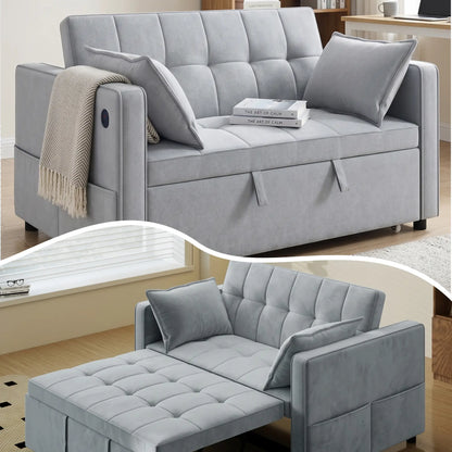 3-In-1 Convertible Sofa Bed, Pull Out Sleeper, Adjustable Backrest, Light Grey 2-Seater Sofas at Gallery Canada
