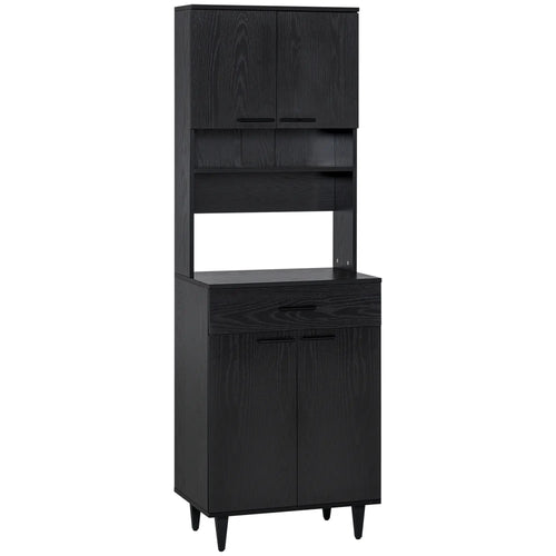 Modern Kitchen Buffet with Hutch, Wooden Storage Cupboard, Black