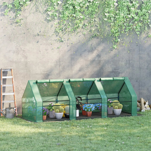 9' x 3' x 3' Mini Greenhouse, PE Cover, Zippered Doors, Green