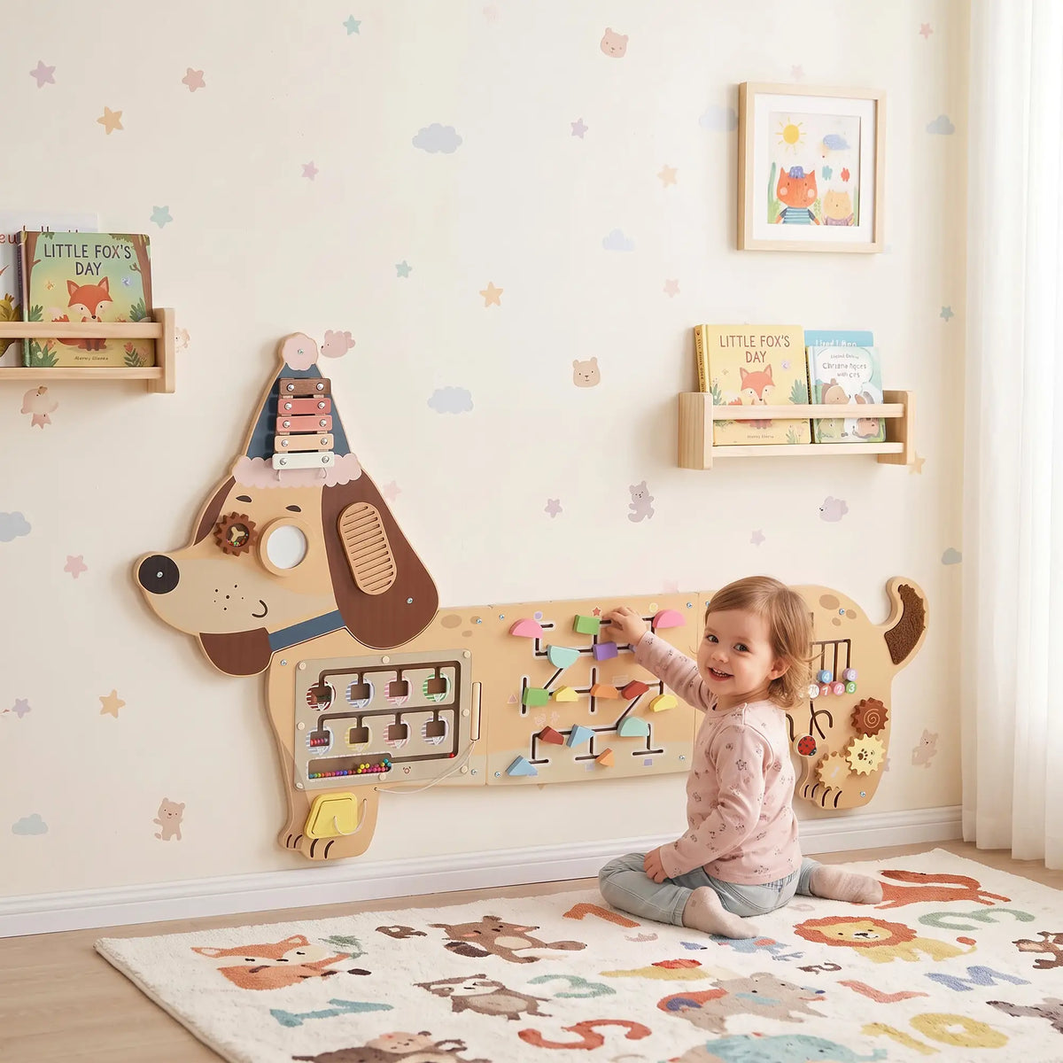Wooden Wall Busy Board, Montessori Sensory Panel, Dachshund, Toddler Toy Playsets at Gallery Canada