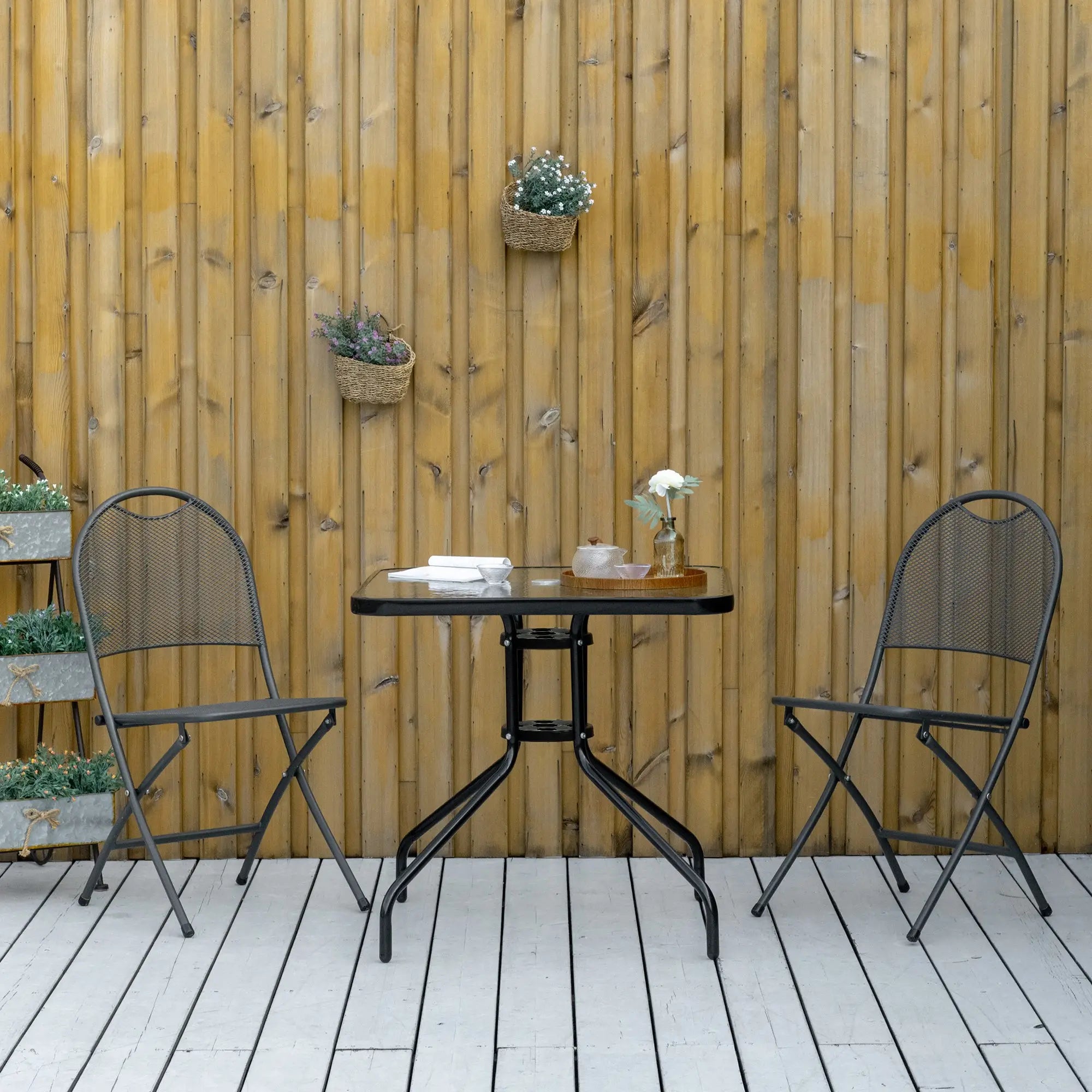 Square Patio Dining Table, Tempered Glass Top, Umbrella Hole, Black Patio Dinning Tables at Gallery Canada