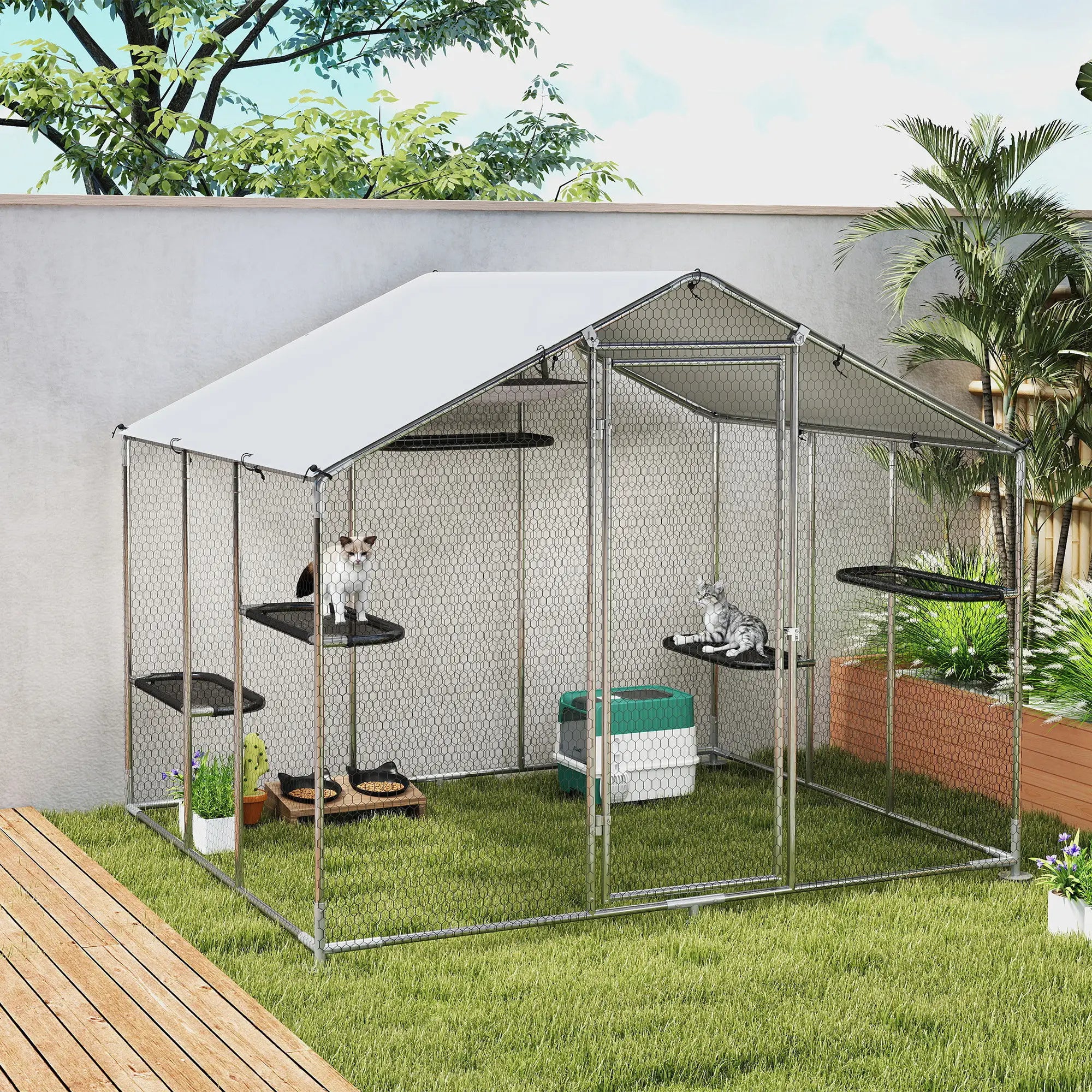 Large Catio Outdoor Cat Enclosure, Waterproof Cover, 94.5
