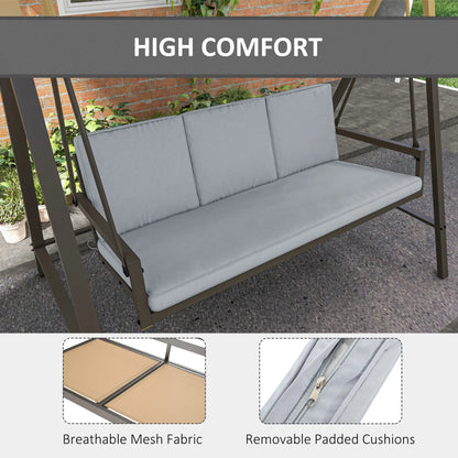 3 Seater Patio Swing Chair, Adjustable Canopy, Removable Cushions, Light Grey Patio Swings with Stand at Gallery Canada