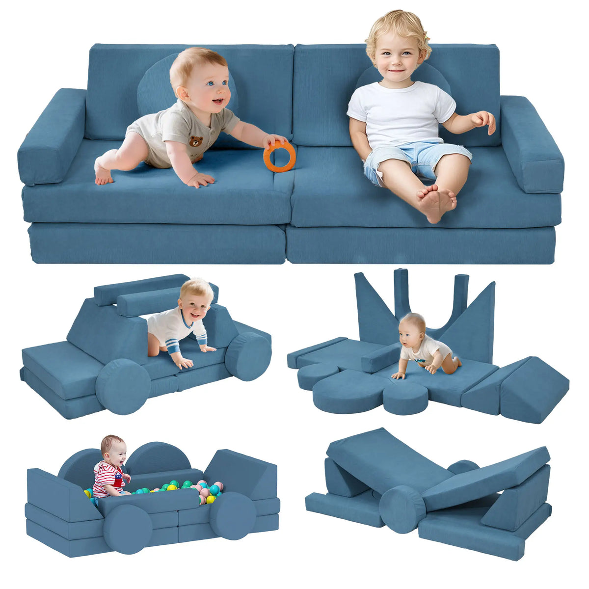 12-Piece Modular Kids Play Couch, Convertible Sofa, Blue Kids Chairs & Seating at Gallery Canada