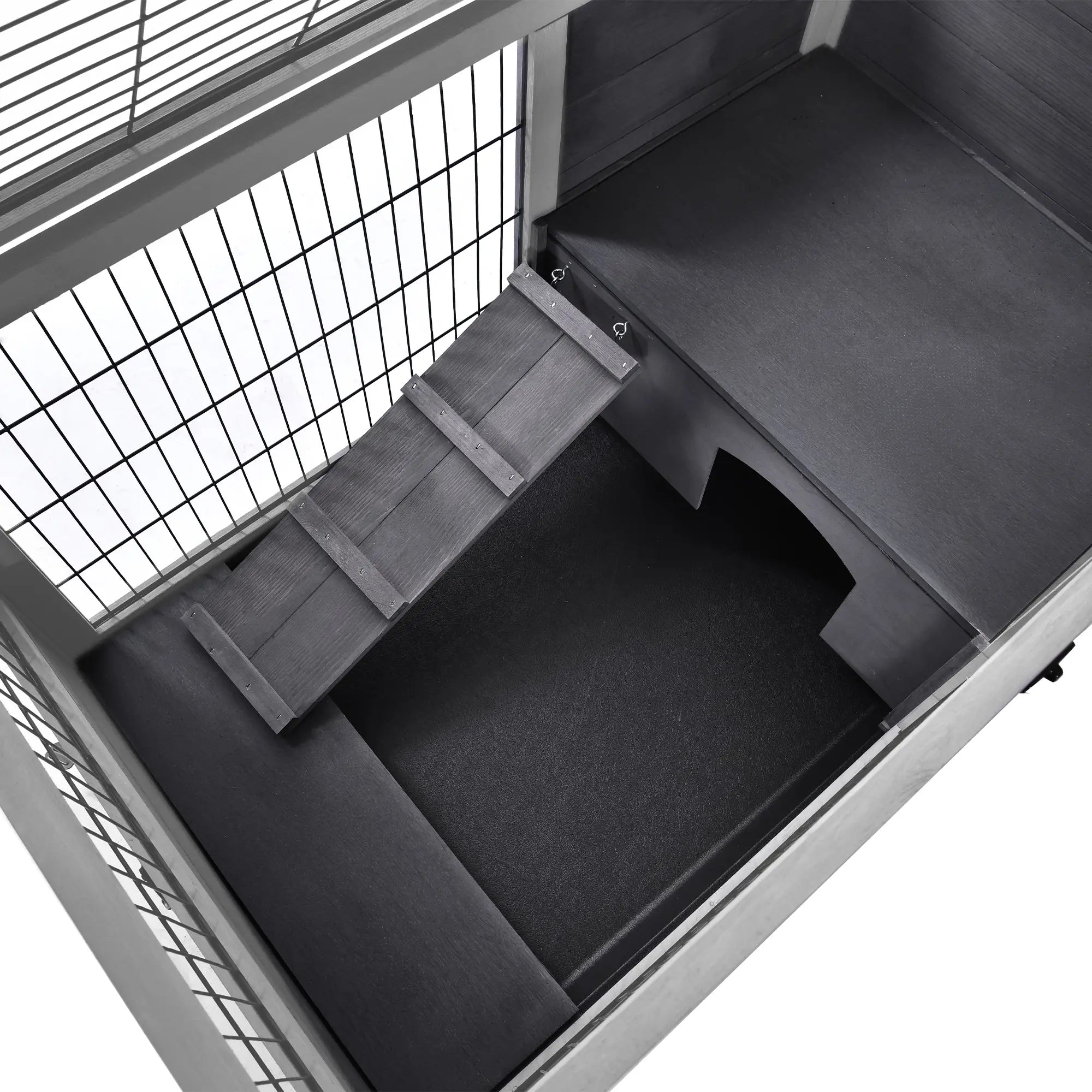 Wooden Indoor Rabbit Hutch, Elevated Bunny Cage with Wheels, Grey Rabbit Hutch at Gallery Canada