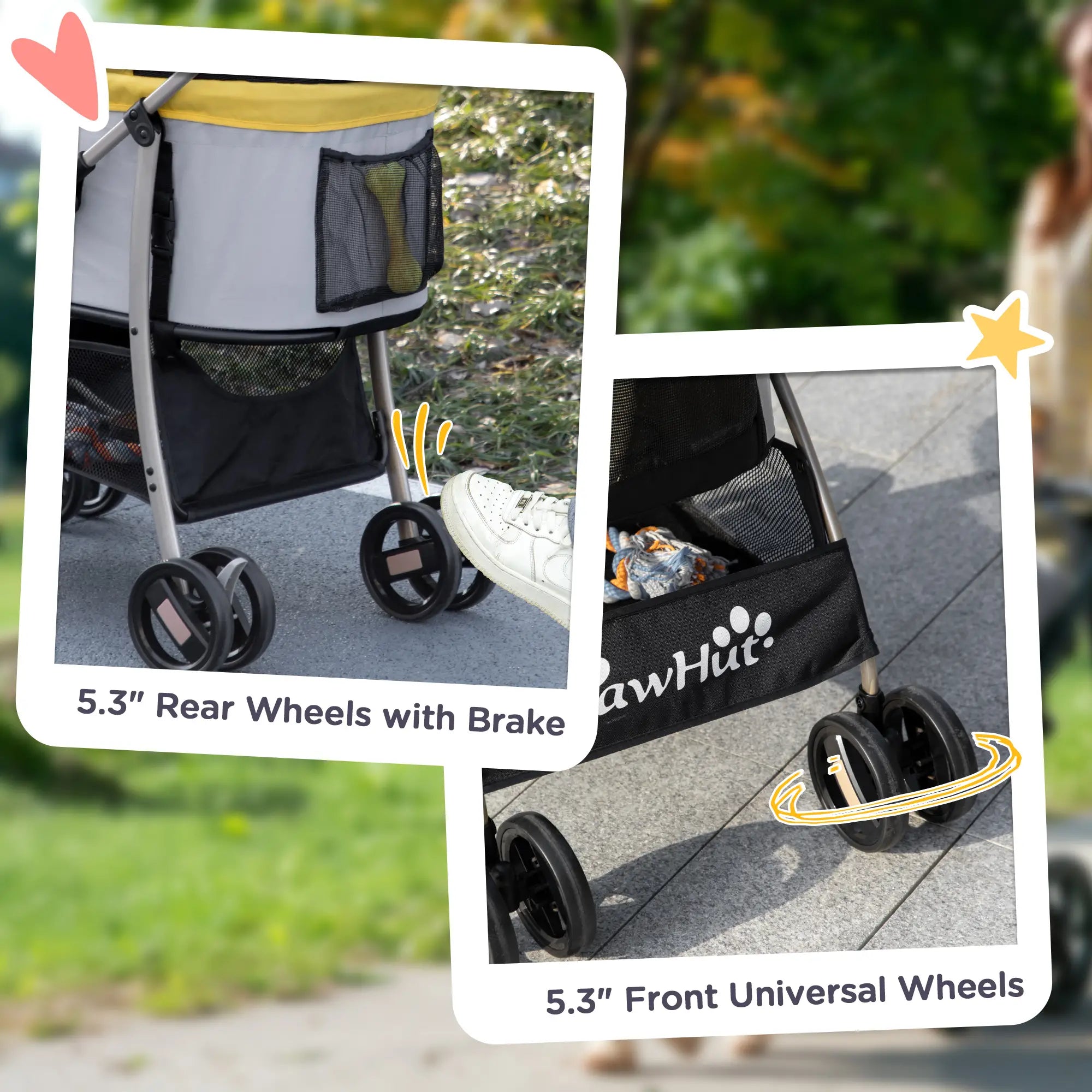 4 Wheels Pet Stroller, Folding Carrier for Small Dogs, Detachable, Yellow Dog Bike Trailers & Strollers at Gallery Canada
