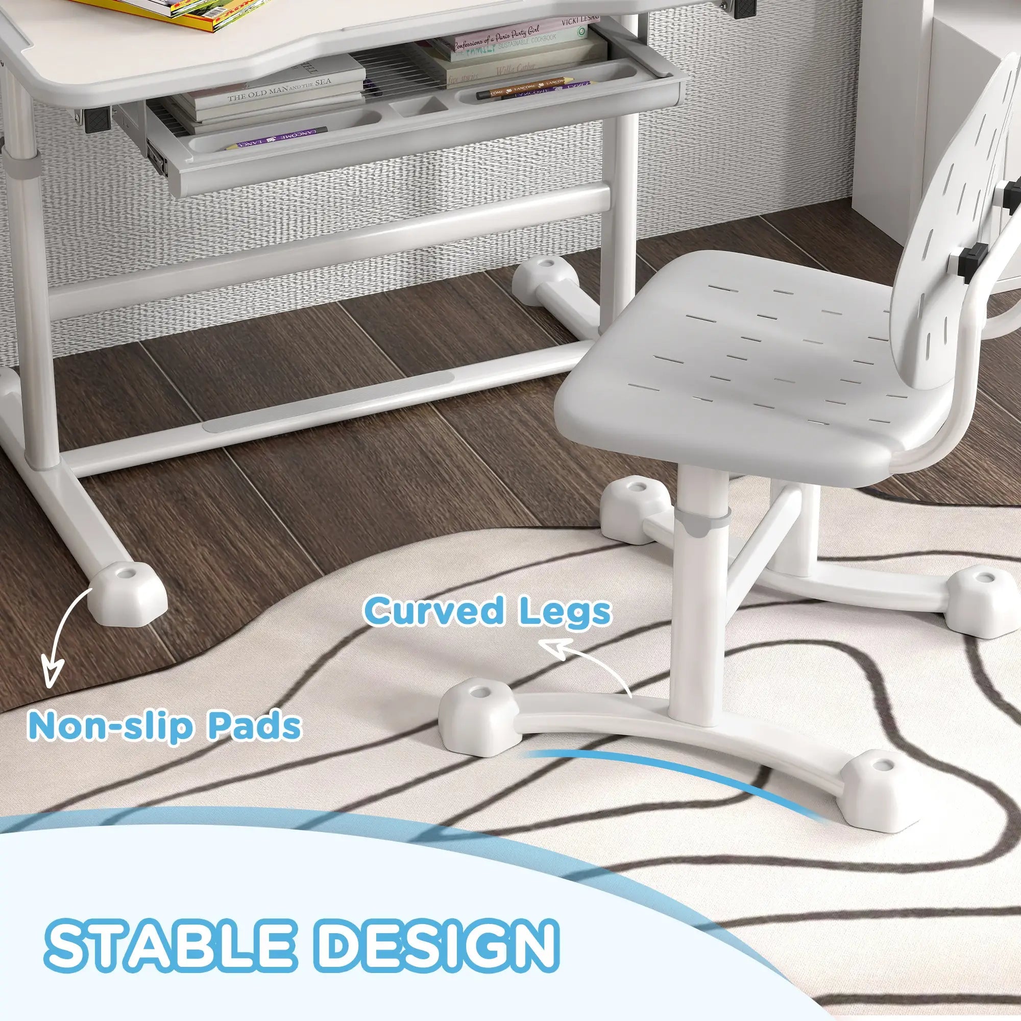 Adjustable Kids Desk and Chair Set, Tilt Desktop, Large Board, Drawer, Grey Kids Desk Sets at Gallery Canada