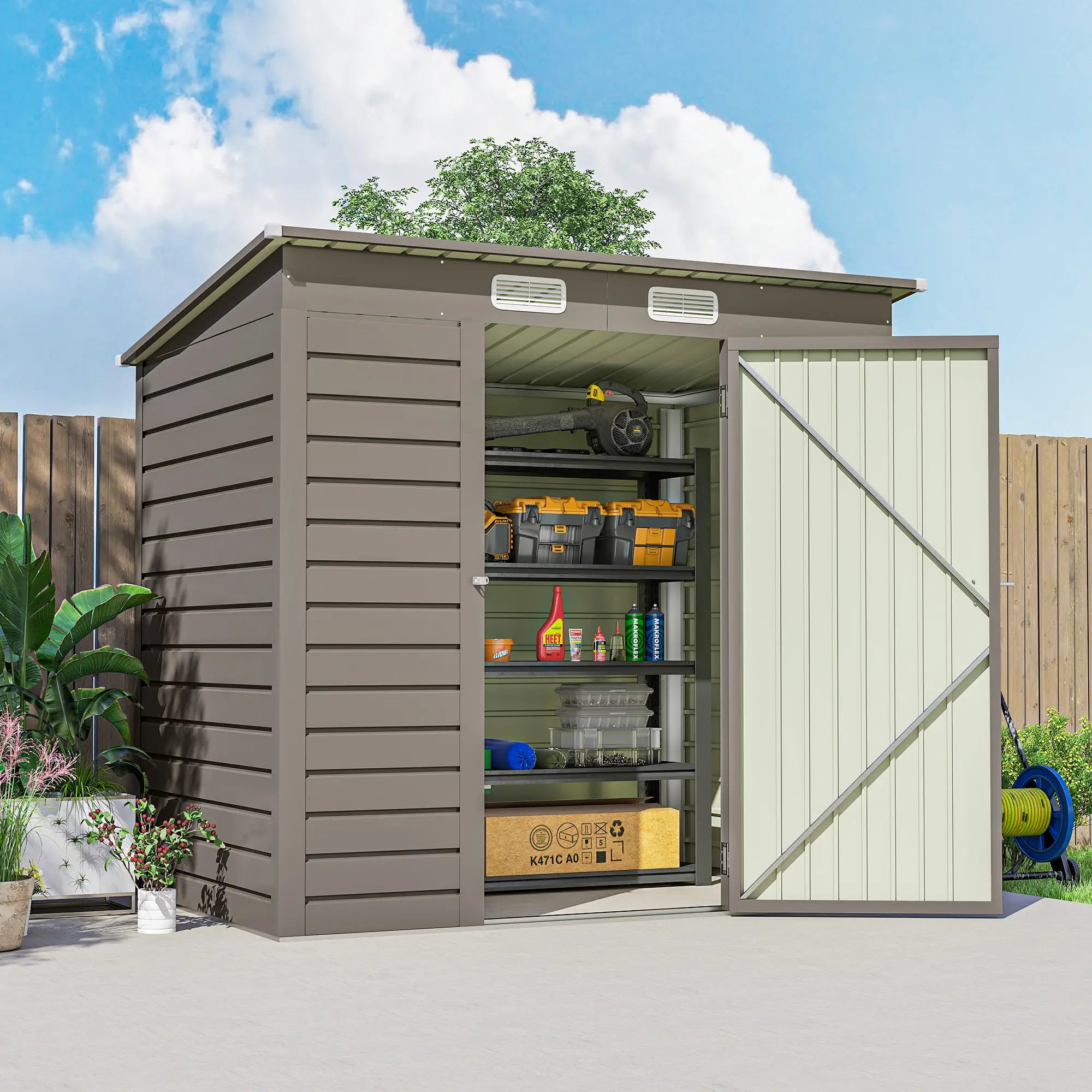 6 x 4FT Galvanized Metal Garden Shed, Double Doors, 2 Vents, Light Grey Sheds at Gallery Canada