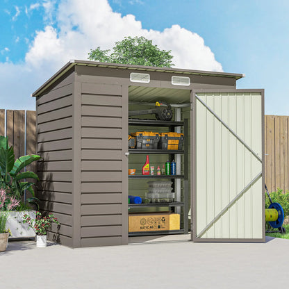 6 x 4FT Galvanized Metal Garden Shed, Double Doors, 2 Vents, Light Grey Sheds at Gallery Canada