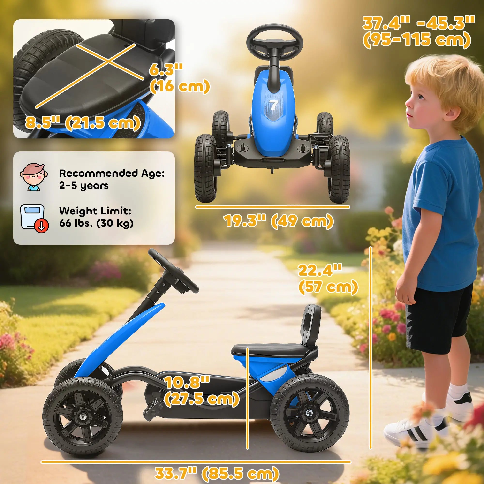 Kids Pedal Go Kart, 2-5 Years, Silent EVA Wheels, Metal Frame, Blue Pedal Go Karts for Kids at Gallery Canada