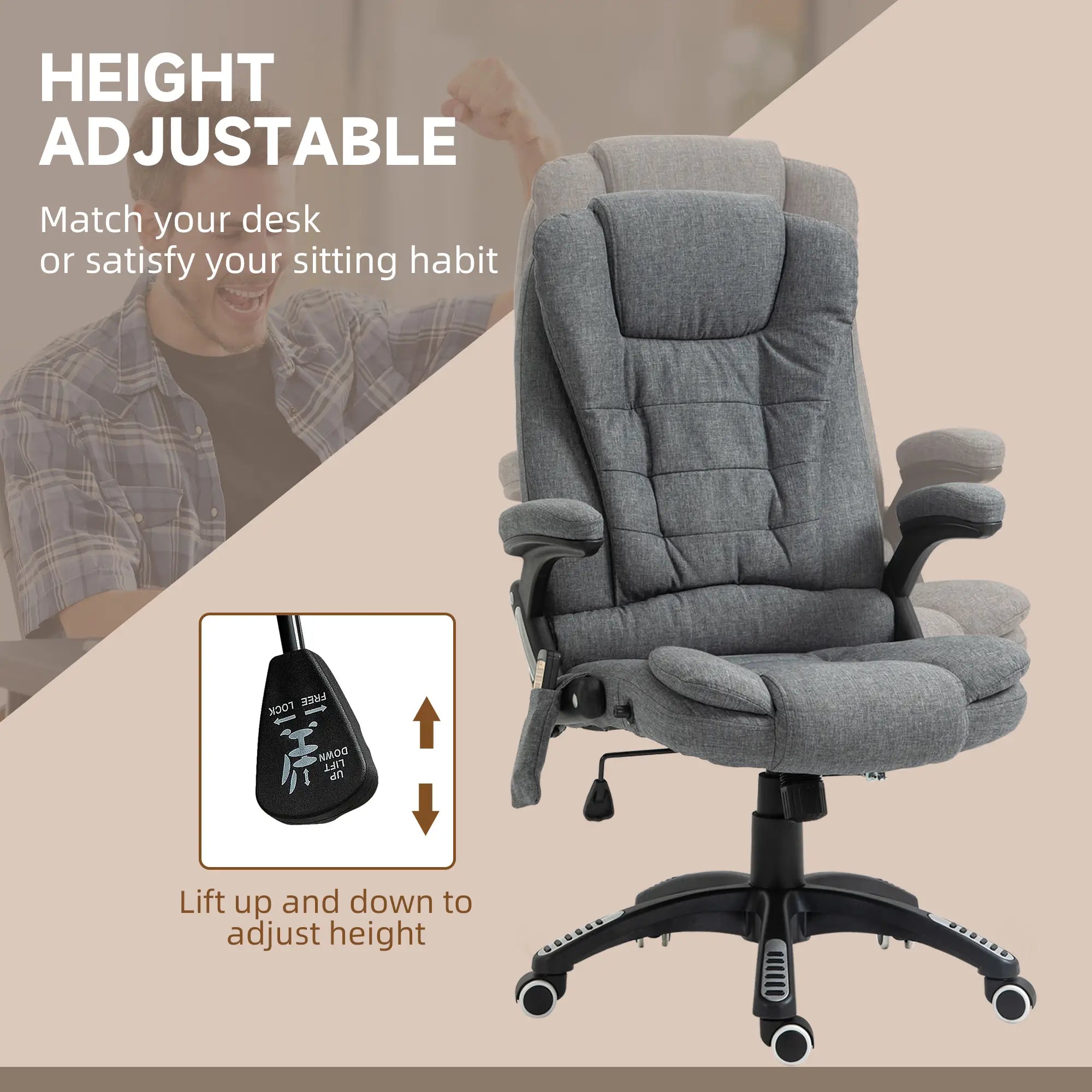 6 Point Vibrating Massage Chair, High Back Executive, Reclining, Swivel Wheels, Grey Massage Chairs at Gallery Canada
