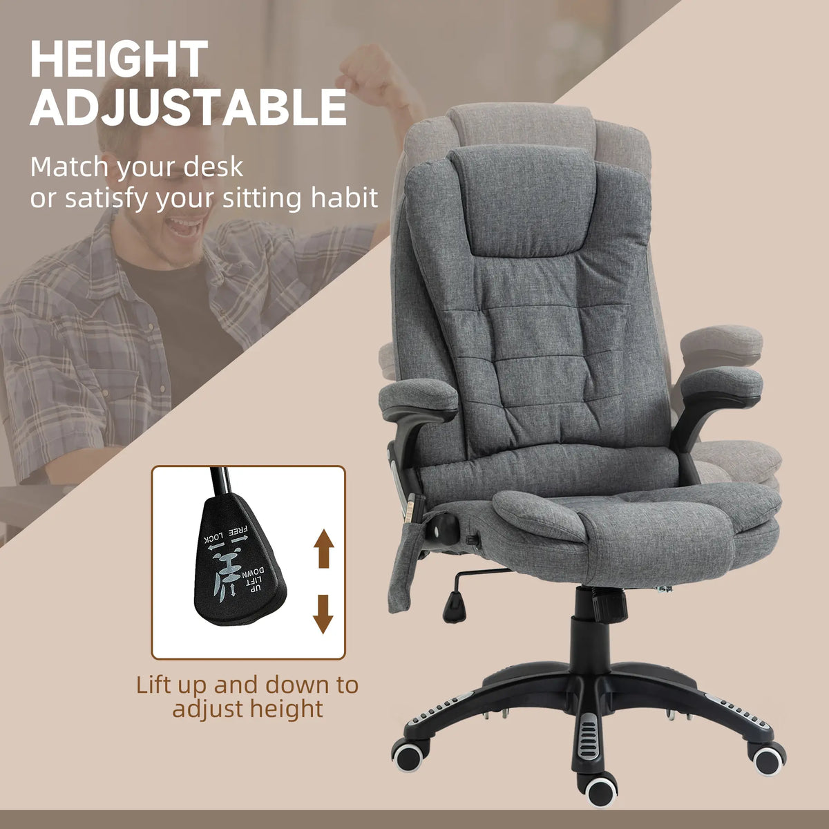 6 Point Vibrating Massage Chair, High Back Executive, Reclining, Swivel Wheels, Grey Massage Chairs at Gallery Canada