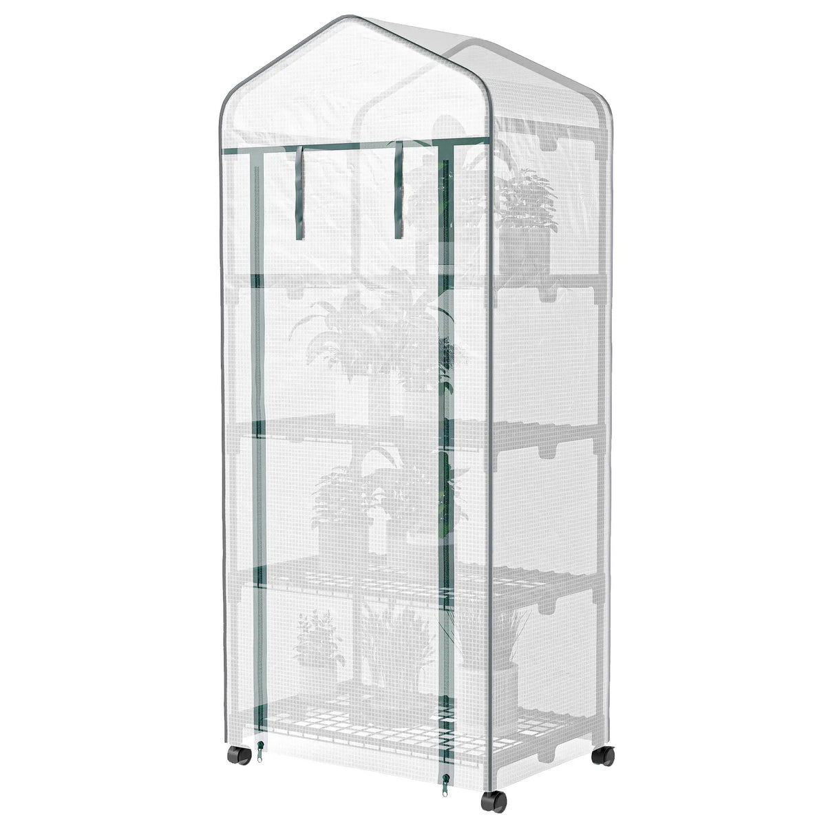 Portable Greenhouse, 4 Tier Shelves, PE Cover, White Greenhouses at Gallery Canada
