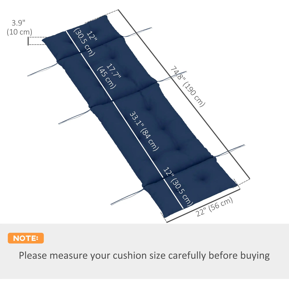 Tufted Thick Outdoor Chaise Lounge Cushion, 74.8" x 22" x 4", Navy Blue Patio Chair Cushions at Gallery Canada
