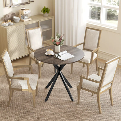 31.5" Industrial Round Dining Table, Distressed Dark Brown, Dark Brown