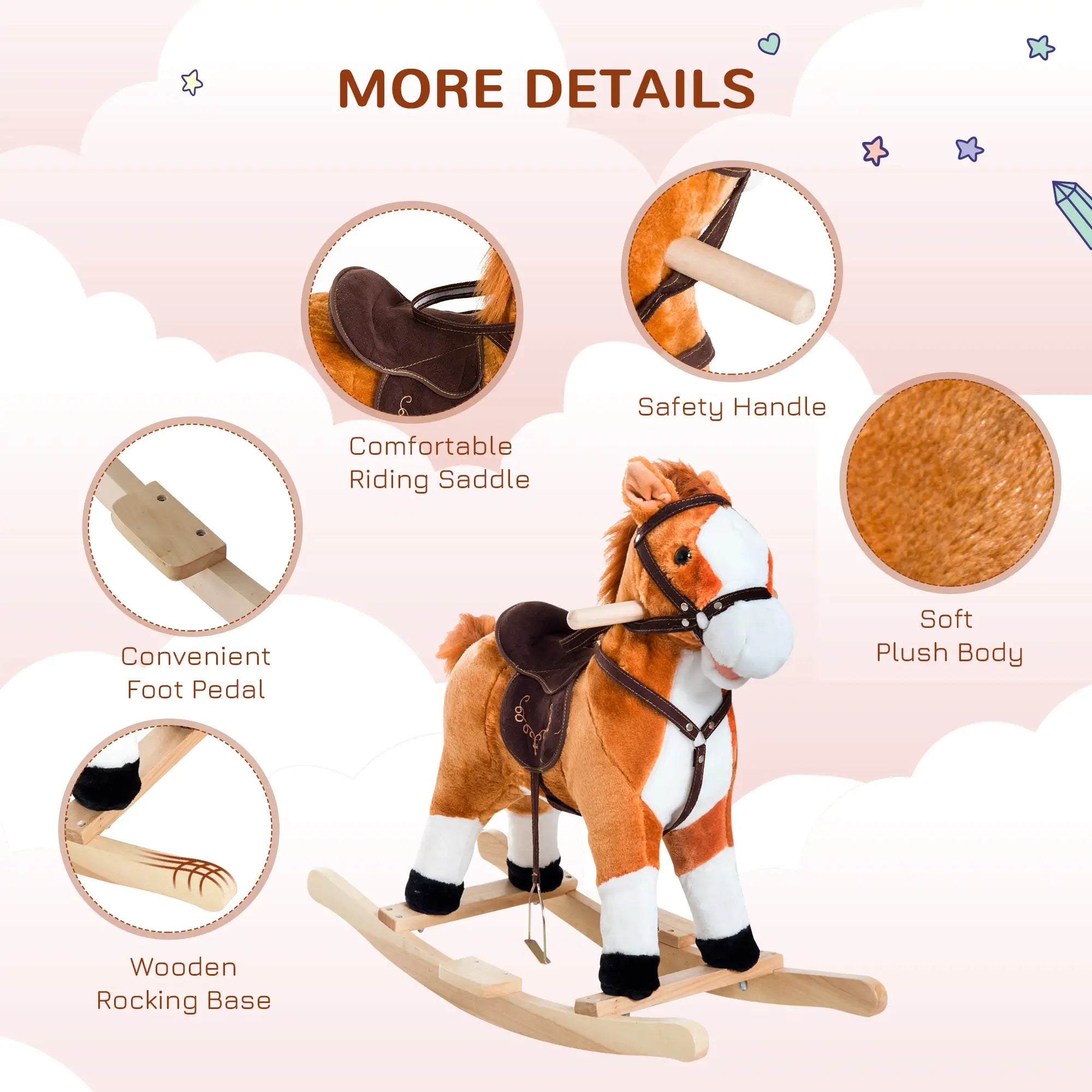Kids Rocking Horse, Plush Ride-On Toy, Realistic Sound, Brown, Red Rocking Horses at Gallery Canada
