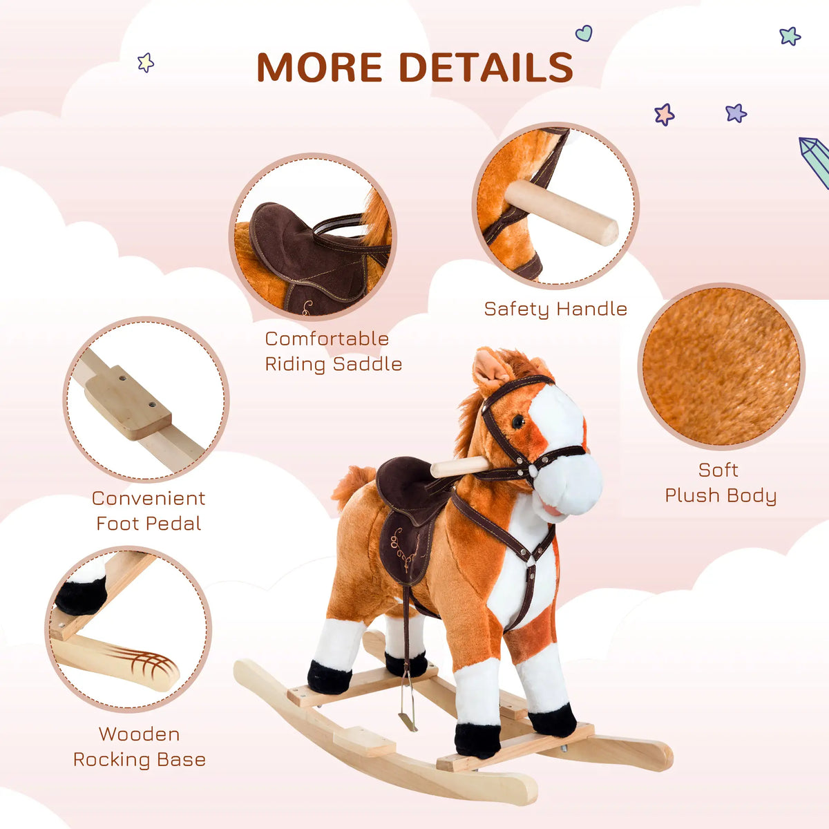 Kids Rocking Horse, Plush Ride-On Toy, Realistic Sound, Brown, Red Rocking Horses at Gallery Canada