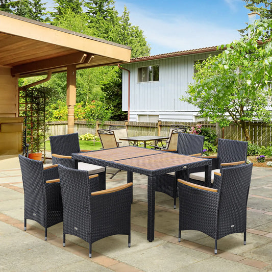 7-Piece Outdoor Dining Set, PE Wicker Rattan Patio Furniture, Glass Table Top Outdoor Dining Sets Black, Beige at Gallery Canada