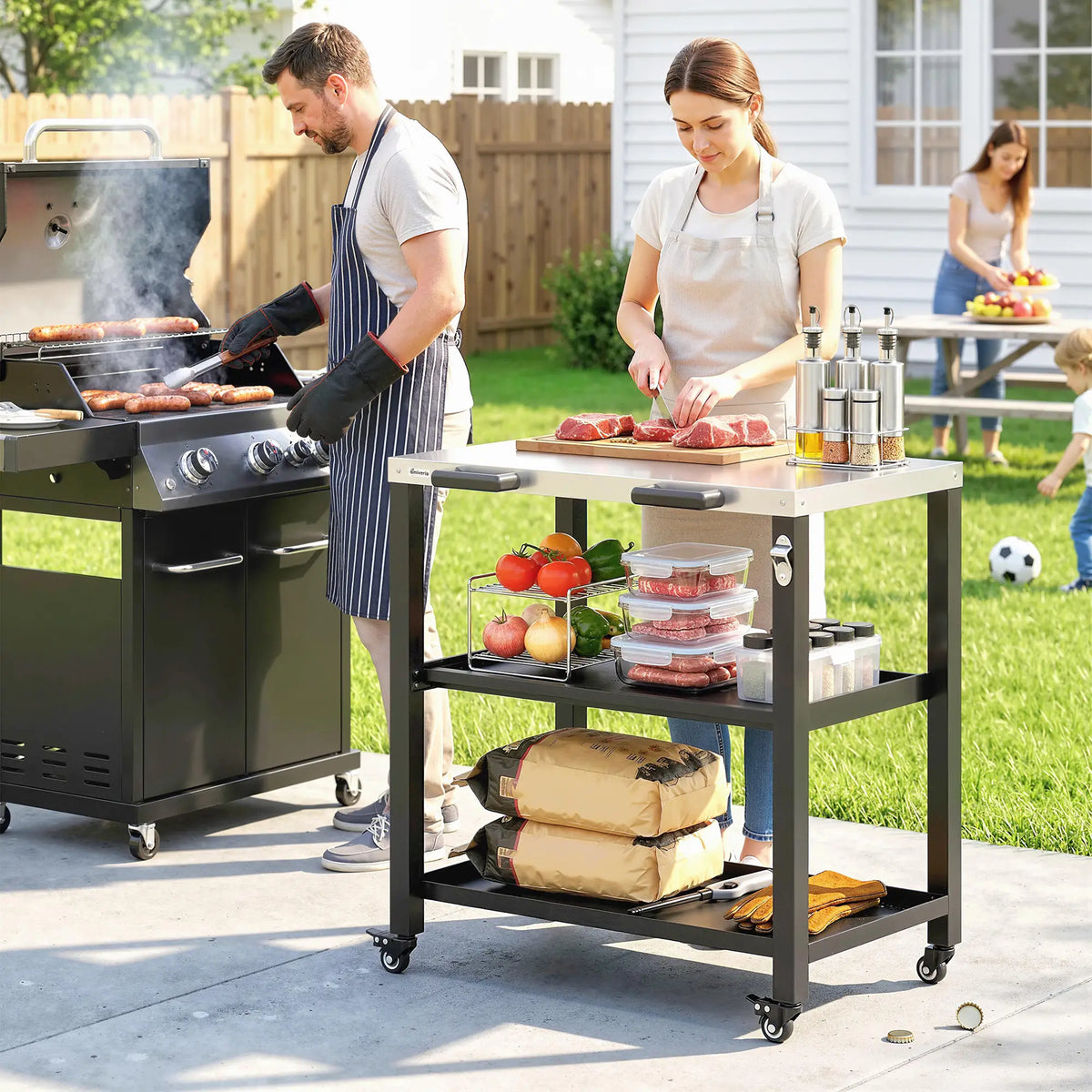 Outdoor Grill Cart, Stainless Steel Tabletop, 2 Shelves, Lockable Wheels Outdoor Grill Carts at Gallery Canada