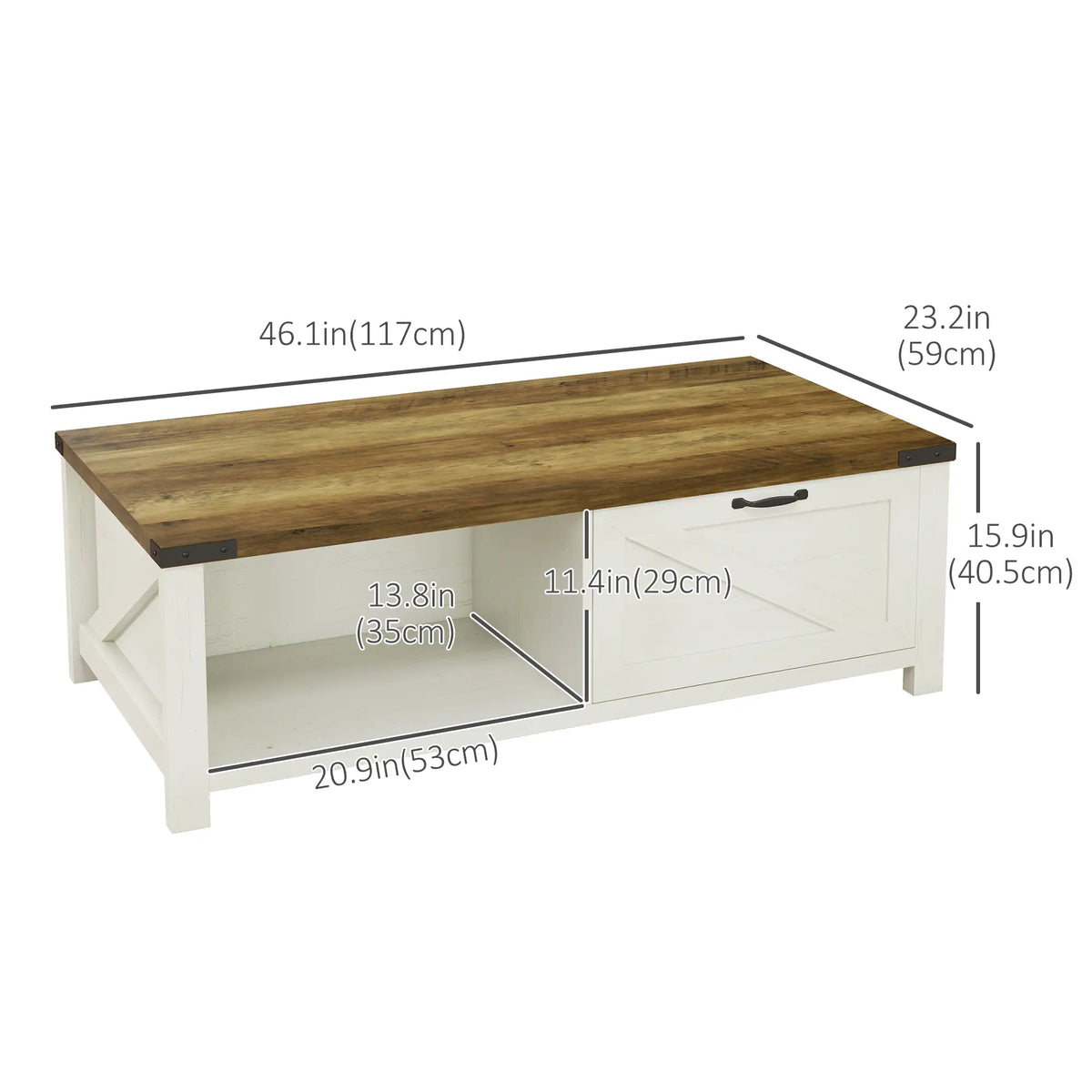 Industrial Coffee Table with Drawer, Open Shelf, Farmhouse Style, Brown Coffee Tables at Gallery Canada