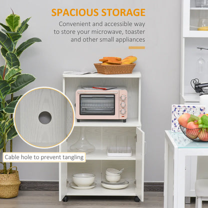 Microwave Cart on Wheels, 2-Door Cabinet, White Oak, White Kitchen Pantry Cabinets at Gallery Canada