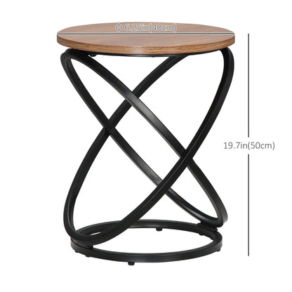 Industrial Round End Table, Steel Frame, 15.7"x15.7"x19.7", Light Brown Coffee Tables at Gallery Canada
