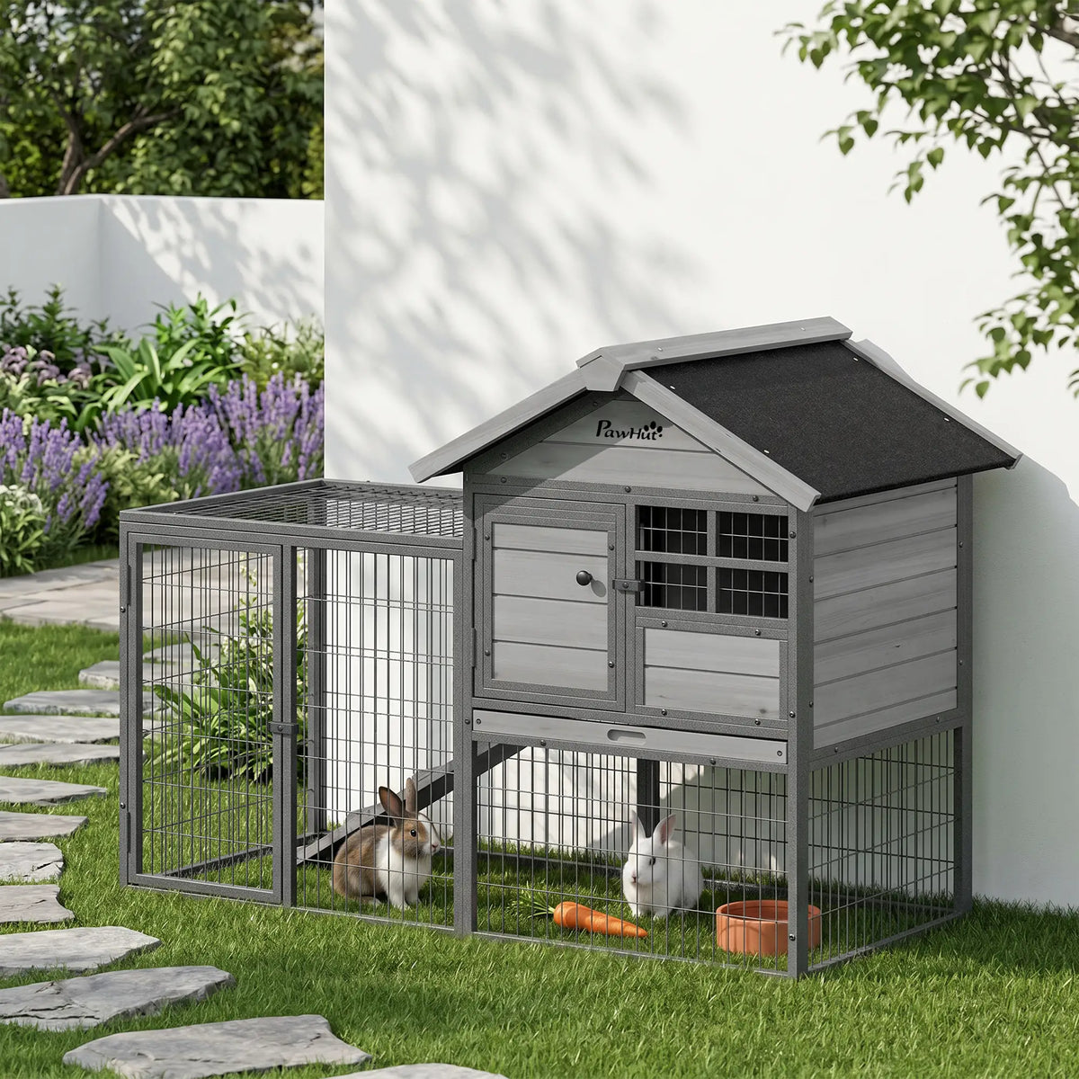 48"L Large Wooden Rabbit Hutch Outdoor, Grey Rabbit Hutch at Gallery Canada