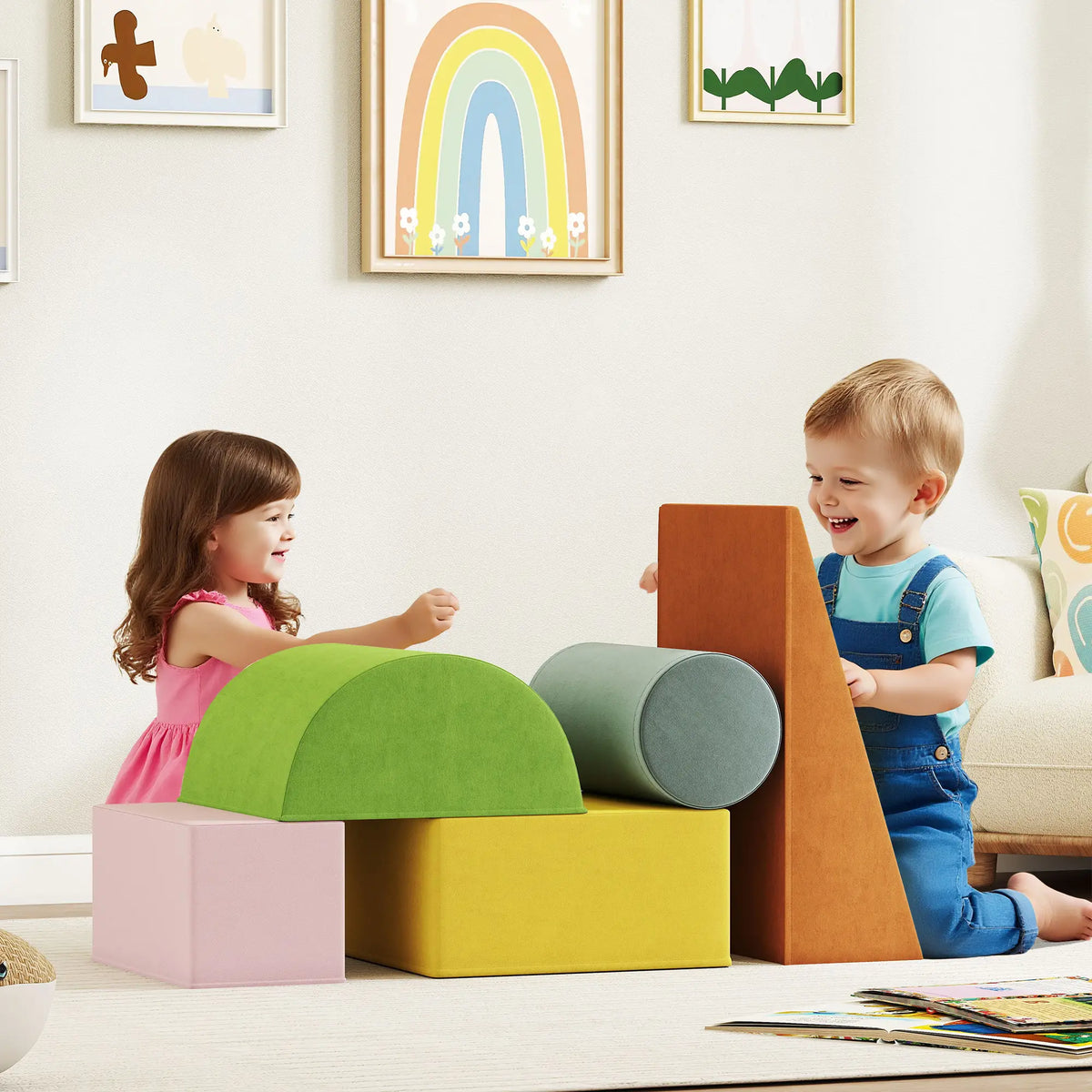 Toddler Climbing Toys, Indoor Play Set, Crawling Sliding, Orange/Green Kids Gym & Playmats at Gallery Canada