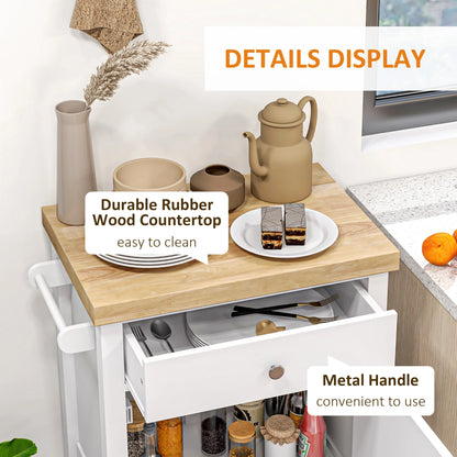 Kitchen Cart on Wheels, Wood Top, Towel Rack, Drawer, Shelf, White Kitchen Islands & Kitchen Carts at Gallery Canada