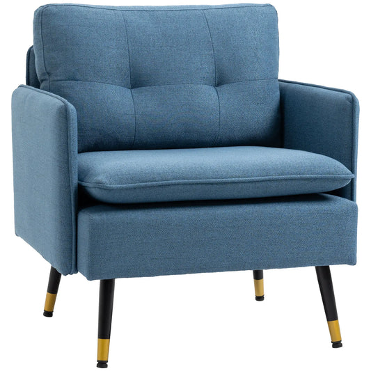 Modern Armchair, Upholstered Accent Chair, Tufted Back, Steel Legs, Blue