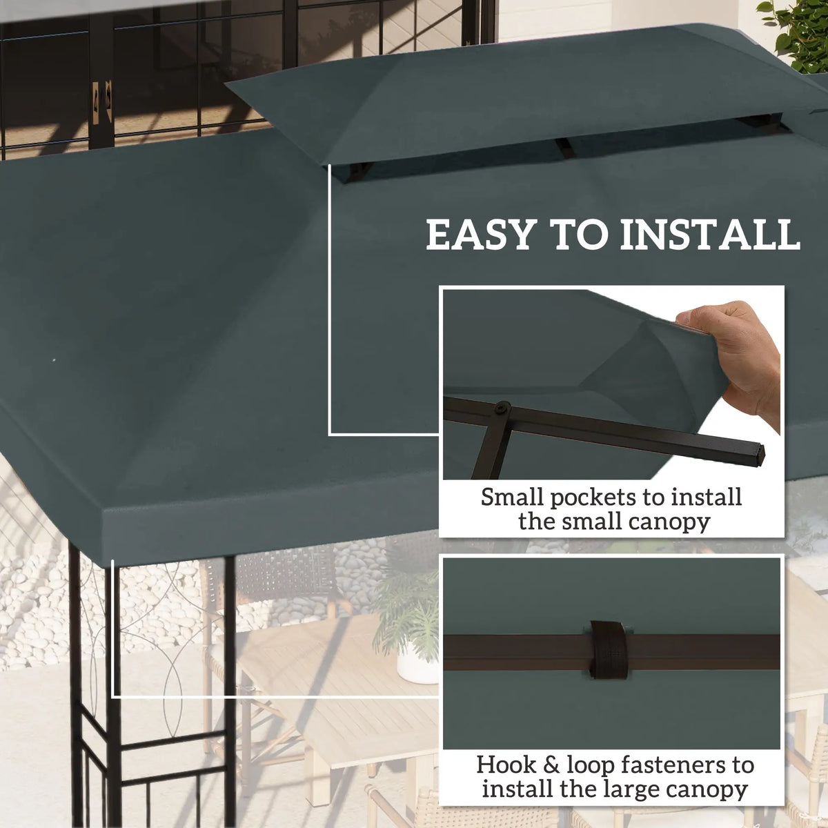 13' x 10' Gazebo Replacement Canopy, 2 Tier Top UV Cover, Grey Gazebo Canopy Replacement at Gallery Canada