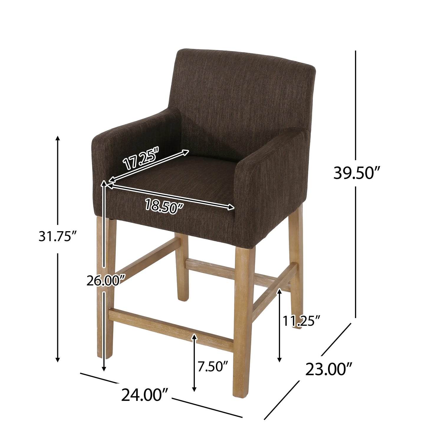Counter Stool, Rubberwood Frame, Contemporary, 24" L x 23" W x 39.5" H, Brown Bar Stools at Gallery Canada