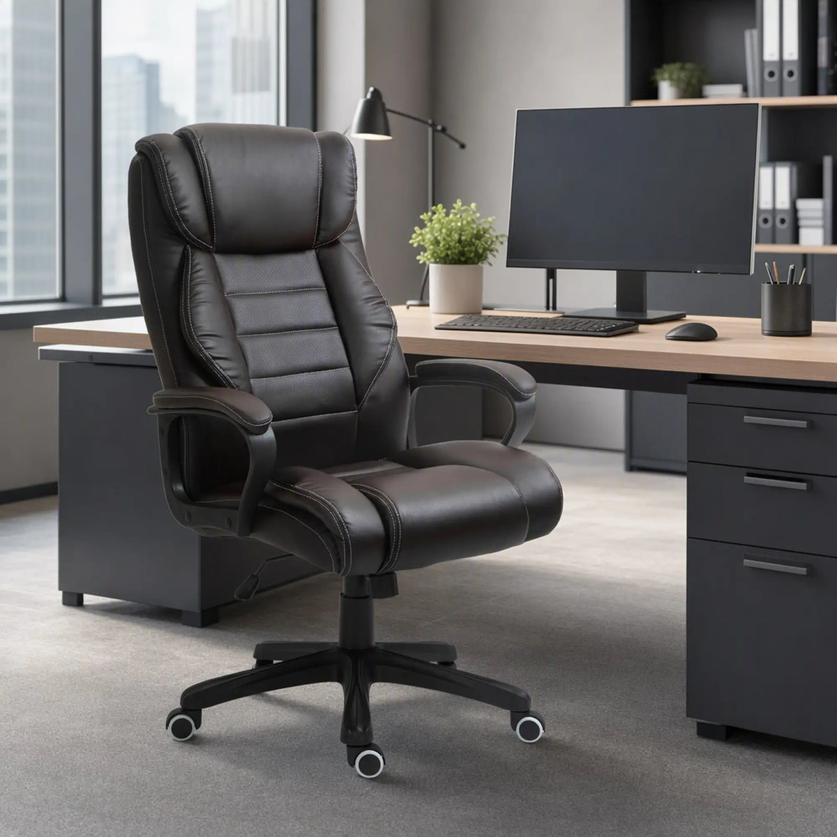 Massage Office Chair, High Back, 6-Point Vibration, Adjustable Height, Brown Massage Chairs at Gallery Canada