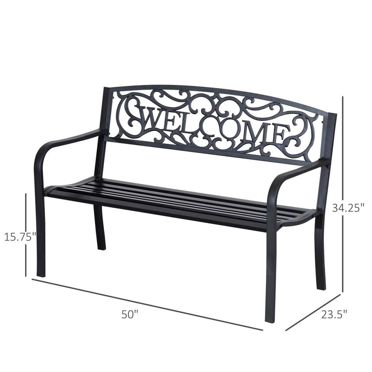 50" 2-Seater Garden Bench Patio Chair, Outdoor Furniture, Black Outdoor Benches at Gallery Canada