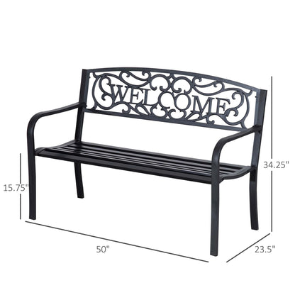 50" 2-Seater Garden Bench Patio Chair, Outdoor Furniture, Black Outdoor Benches at Gallery Canada