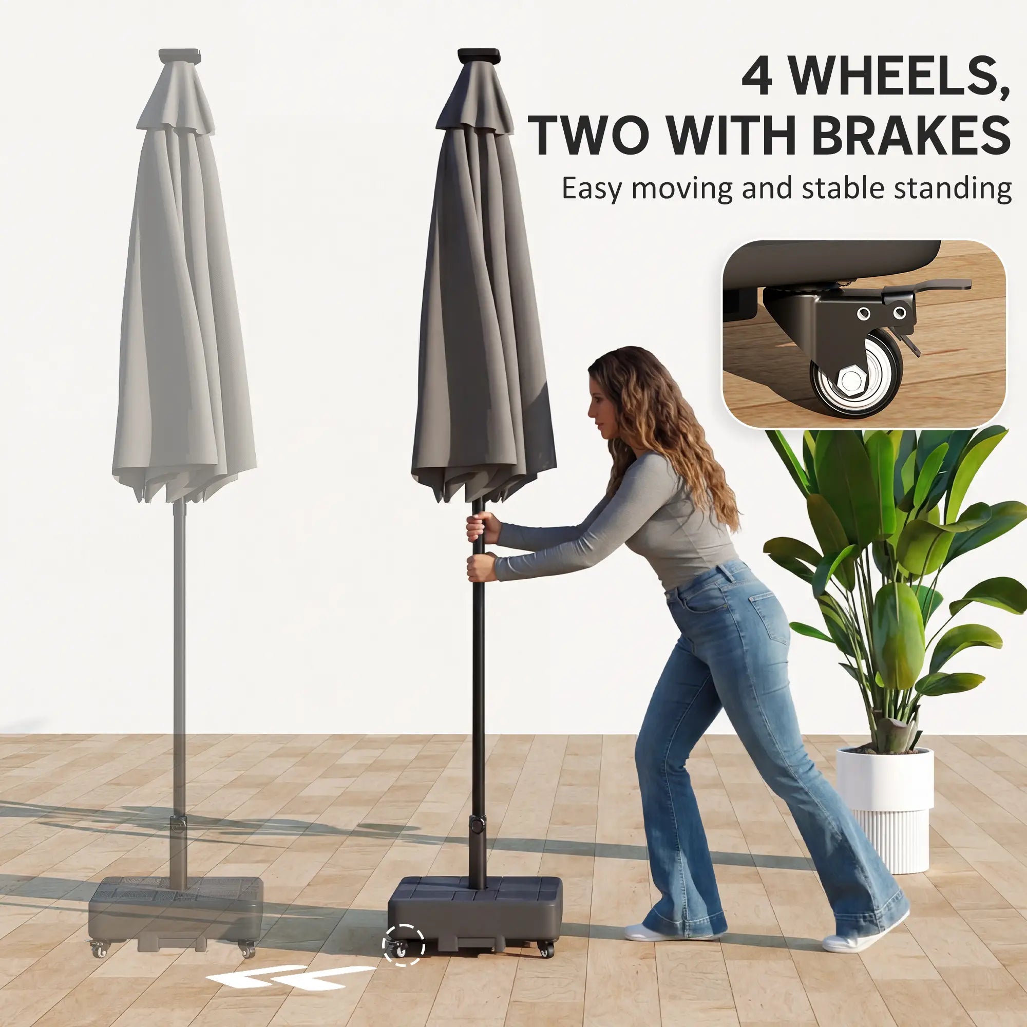 Outdoor Umbrella Base With Wheels, Fillable Stand For 1.5
