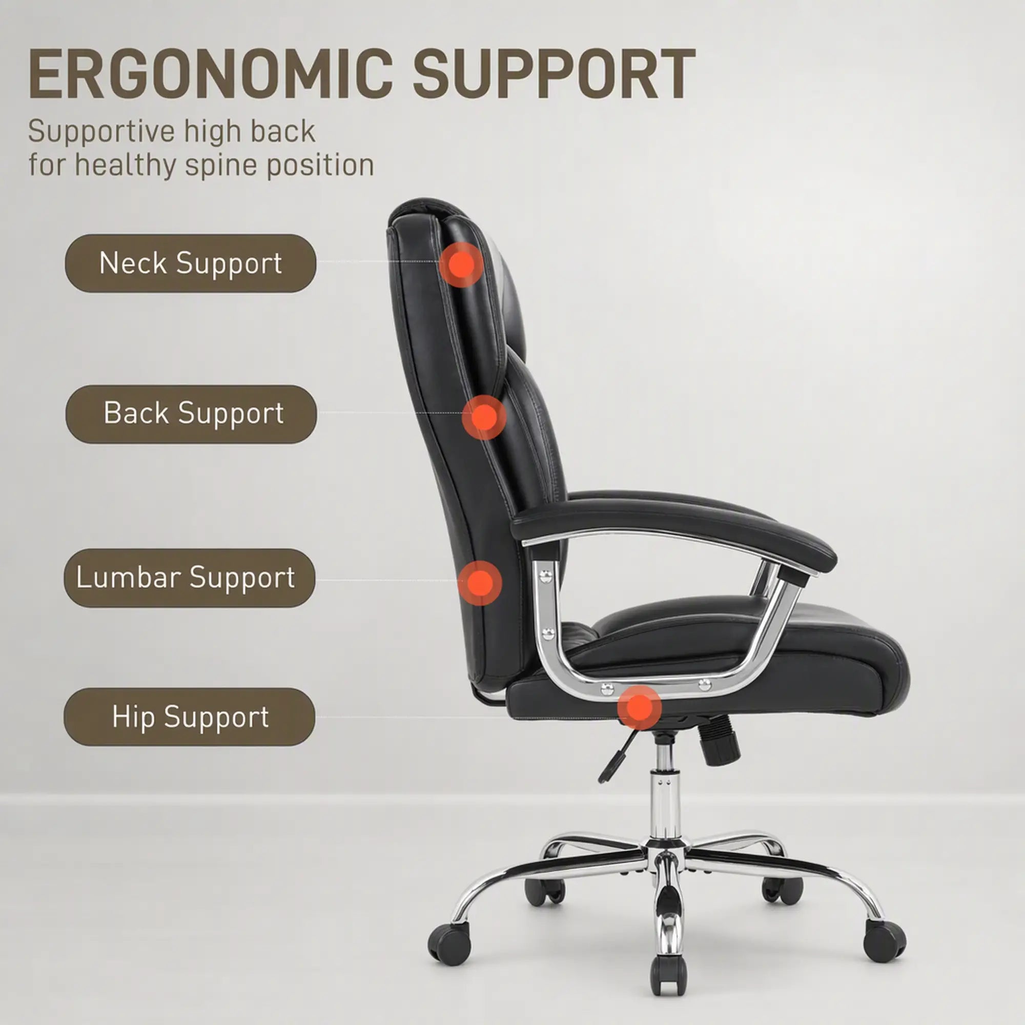 Big and Tall Office Chair 400 lbs, PU Leather, High Back, Black Executive & Manager Chairs at Gallery Canada