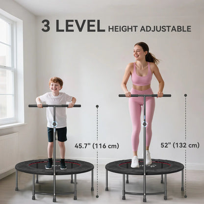 39" Mini Exercise Trampoline, Adjustable T-Bar, Indoor Fitness Rebounder, Black Trampolines at Gallery Canada
